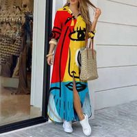 2022 Spring New Long Sleeve Hit Color Line Printed Lapel Loose Dress main image 7