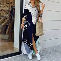 2022 Spring New Long Sleeve Hit Color Line Printed Lapel Loose Dress main image 9
