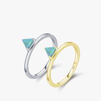 Fashion S925 Silver Ring Female Korean Inlaid Opal Geometric Single Ring main image 2