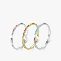 New Korean S925 Sterling Silver Simple Inlaid Rainbow Stone Fine Ring Female main image 2