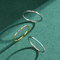 Neuer Koreanischer S925 Sterling Silber Einfacher Eingelegter Regenbogenstein Feiner Ring Weiblich main image 4