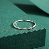 New Korean S925 Sterling Silver Simple Inlaid Rainbow Stone Fine Ring Female main image 5