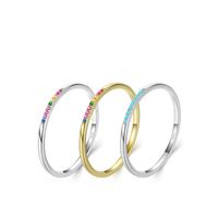 New Korean S925 Sterling Silver Simple Inlaid Rainbow Stone Fine Ring Female main image 6