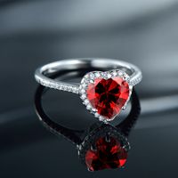 Fashion S925 Silver Female Ring Red Diamonds Heart Fine Ring main image 4