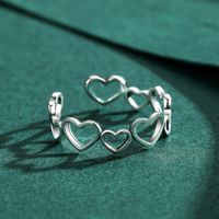 S925 Sterling Silver Retro Irregular Heart-shaped Hollow Opening Adjustable Ring main image 4