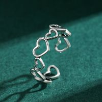 S925 Sterling Silver Retro Irregular Heart-shaped Hollow Opening Adjustable Ring main image 5