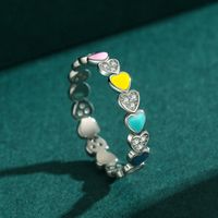 Fashion S925 Sterling Silver Color Enamel Heart-shaped Index Finger Ring main image 5