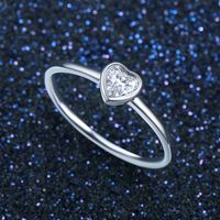 Fashion Simple S925 Silver Diamond Heart Fine Ring main image 3