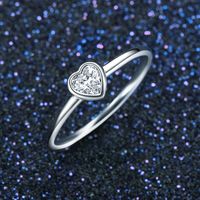 Fashion Simple S925 Silver Diamond Heart Fine Ring main image 5