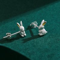 S925 Sterling Silver Frosted Simple Cute Rabbit Earrings Female main image 5