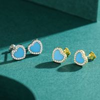 S925 Sterling Silver Heart-shaped Turquoise Stud Earrings Female main image 4