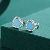 S925 Sterling Silver Heart-shaped Turquoise Stud Earrings Female main image 5