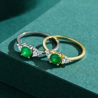 Fashion S925 Silver Inlaid Round Emerald Fine Ring Female main image 4