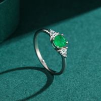 Fashion S925 Silver Inlaid Round Emerald Fine Ring Female main image 5