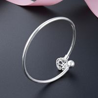 Korean Style Four-leafed Clover Round Beads Inlaid Zircon Opening Adjustable S990 Silver Bracelet main image 3