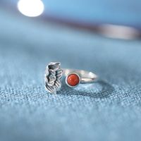 Lotus Red Agate Ring 925 Sterling Silver Jewelry New Retro Ring main image 3