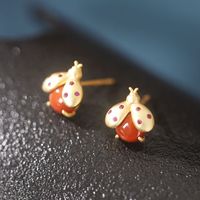 S925 Sterling Silver Gold-plated Inlaid Red Agate Worm Earrings main image 5