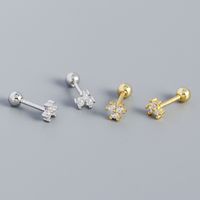 S925 Argent Fleur Diamant Mini Vis Oreille Os Boucles D&#39;oreilles Douces main image 1