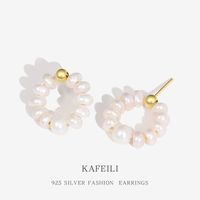 New S925 Sterling Silver Round Baroque Pearl Earrings Fashion main image 1