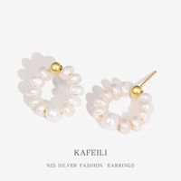 New S925 Sterling Silver Round Baroque Pearl Earrings Fashion main image 2