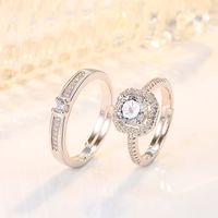 Korean Copper Diamond-encrusted Four-claw Zircon Couple Ring Female main image 1