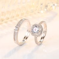 Korean Copper Diamond-encrusted Four-claw Zircon Couple Ring Female main image 2