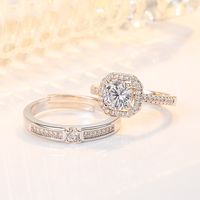 Korean Copper Diamond-encrusted Four-claw Zircon Couple Ring Female main image 3