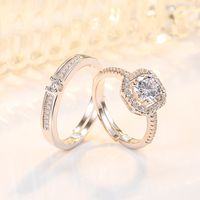 Korean Copper Diamond-encrusted Four-claw Zircon Couple Ring Female main image 4
