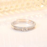 Korean Copper Diamond-encrusted Four-claw Zircon Couple Ring Female main image 5