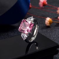 Fashion Heart-shaped Four-claw Square Zircon Pink Diamond Copper Ring main image 1