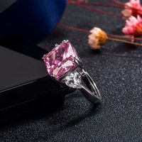 Fashion Heart-shaped Four-claw Square Zircon Pink Diamond Copper Ring main image 4