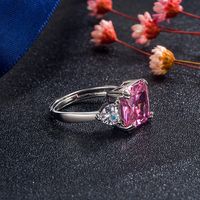 Fashion Heart-shaped Four-claw Square Zircon Pink Diamond Copper Ring main image 5