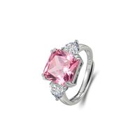 Fashion Heart-shaped Four-claw Square Zircon Pink Diamond Copper Ring main image 6