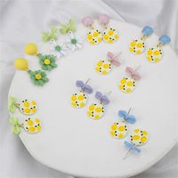 Round Oil Drop Daisy Female Macaron Bow Contrast Color Alloy Earrings main image 1