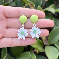 Round Oil Drop Daisy Female Macaron Bow Contrast Color Alloy Earrings main image 5