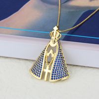 Fashion Cross Crown Shape Virgin Maria Pendant Inlaid Zircon Copper Necklace Wholesale main image 4