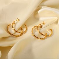 Fashion C Shape Plating Stainless Steel Zircon Gold Plated Earrings main image 1