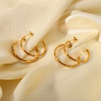 Fashion C Shape Plating Stainless Steel Zircon Gold Plated Earrings main image 2