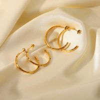 Fashion C Shape Plating Stainless Steel Zircon Gold Plated Earrings main image 4