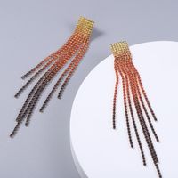 Color Gradient Tassel Shining Claw Chain Alloy Earrings Thin Accessories main image 5