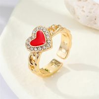 Simple Rhinestone Dripping Oil Heart Geometric Open Ring Female main image 5