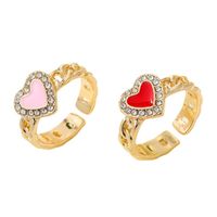 Simple Rhinestone Dripping Oil Heart Geometric Open Ring Female main image 6