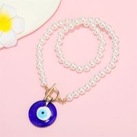 Fashion Retro Pearl  Devil Eye Beaded Resin Collarbone Chain main image 3