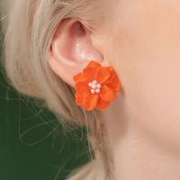 New Simple Camellia Three-dimensional White Flower Pearl Earrings sku image 5