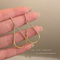 New Tassel Female Diamond Gold Line Drop Thin Alloy Earrings main image 4