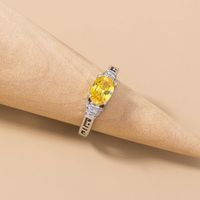 Simple Yellow Gemstone Ring Accessories Creative Micro-set Zircon Copper Ring main image 4