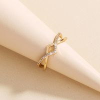 Simple Golden Cross Zircon Copper Opening Geometric Ring Female main image 3