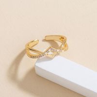Simple Golden Cross Zircon Copper Opening Geometric Ring Female main image 4