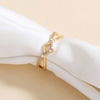 Simple Golden Cross Zircon Copper Opening Geometric Ring Female main image 5