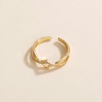 Simple Golden Cross Zircon Copper Opening Geometric Ring Female main image 6